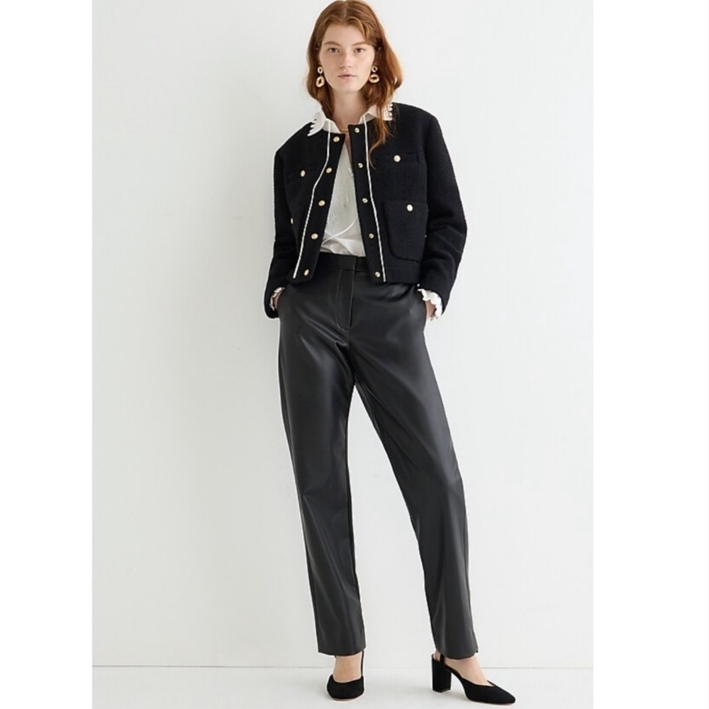 J. Crew Kate Straight Leg Pants in Faux Leather Black Sz 14